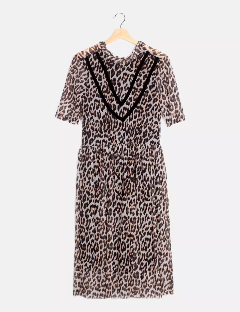 Vero Moda Vestido beige estampado animal print