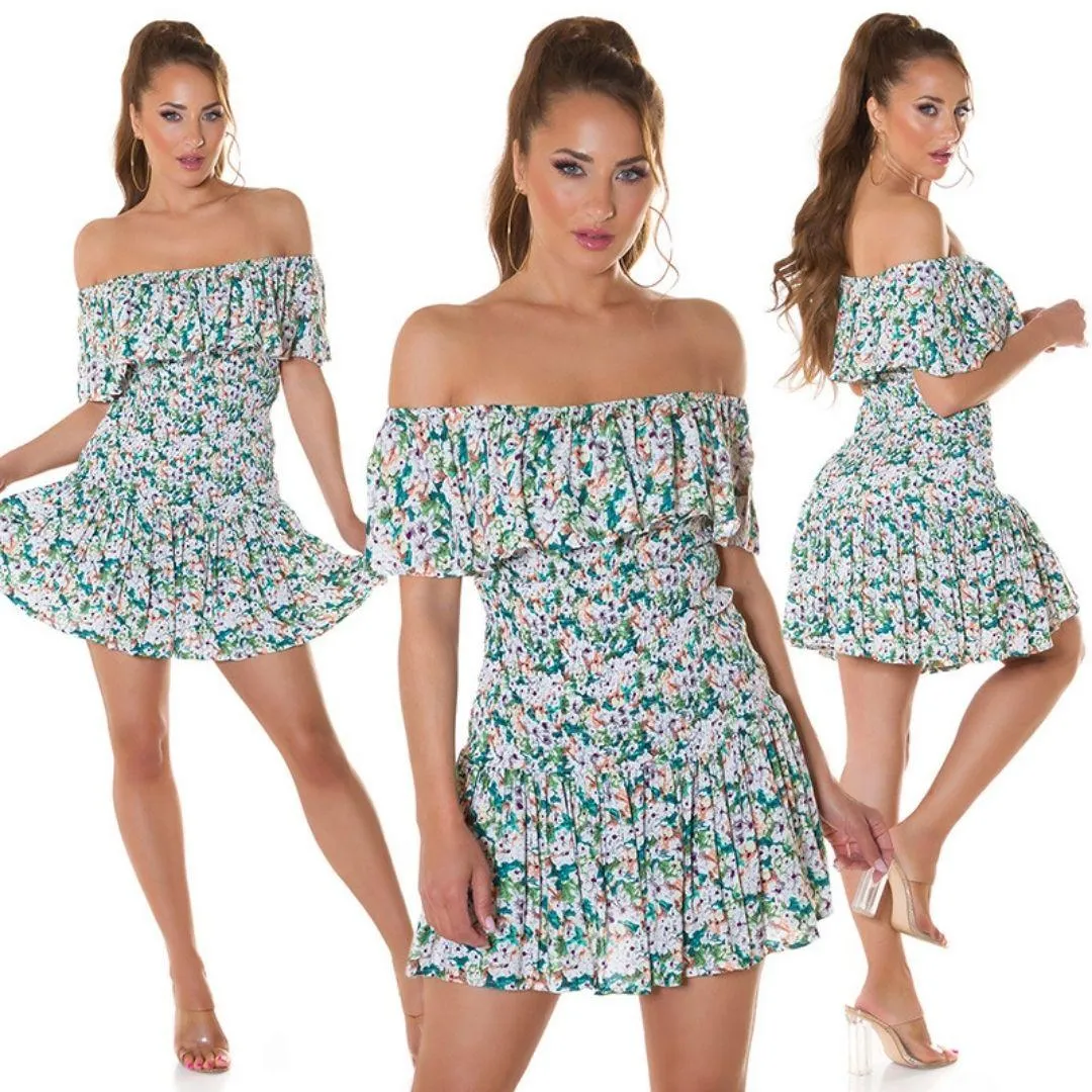 Vestido corto floral de verano Verde