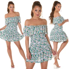 Vestido corto floral de verano Verde