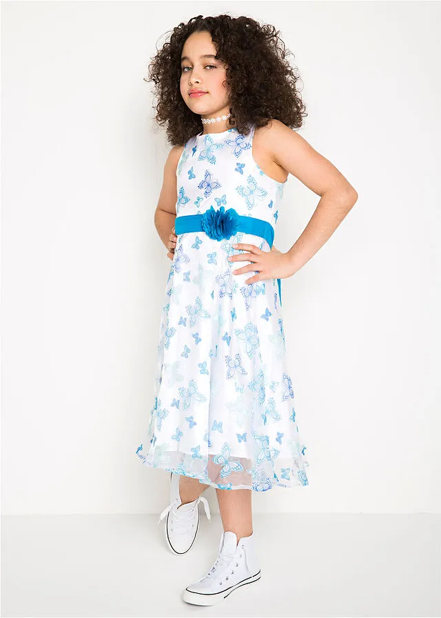 Vestido de fiesta para niñas Blanco/turquesa, mariposas