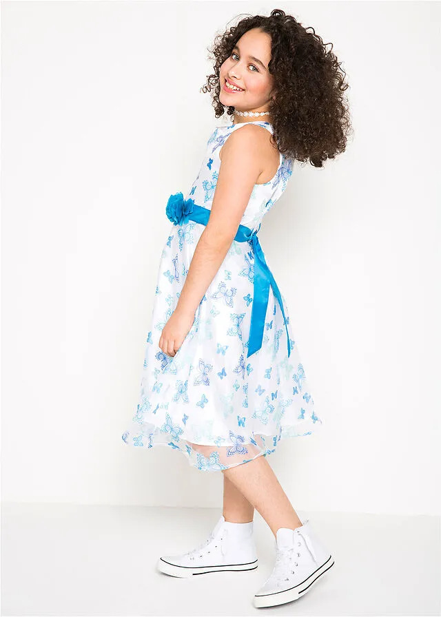 Vestido de fiesta para niñas Blanco/turquesa, mariposas