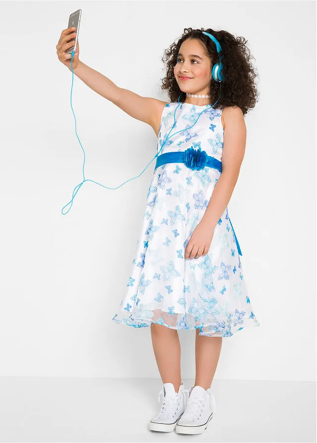 Vestido de fiesta para niñas Blanco/turquesa, mariposas