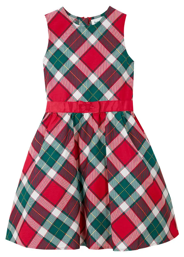 Vestido de fiesta para niñas Rojo-verde intenso-blanco lana de cuadros