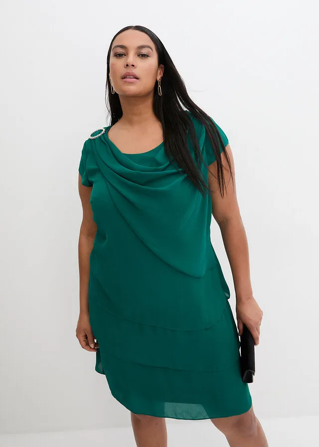 Vestido de gasa con diseño de capas verde, brillante