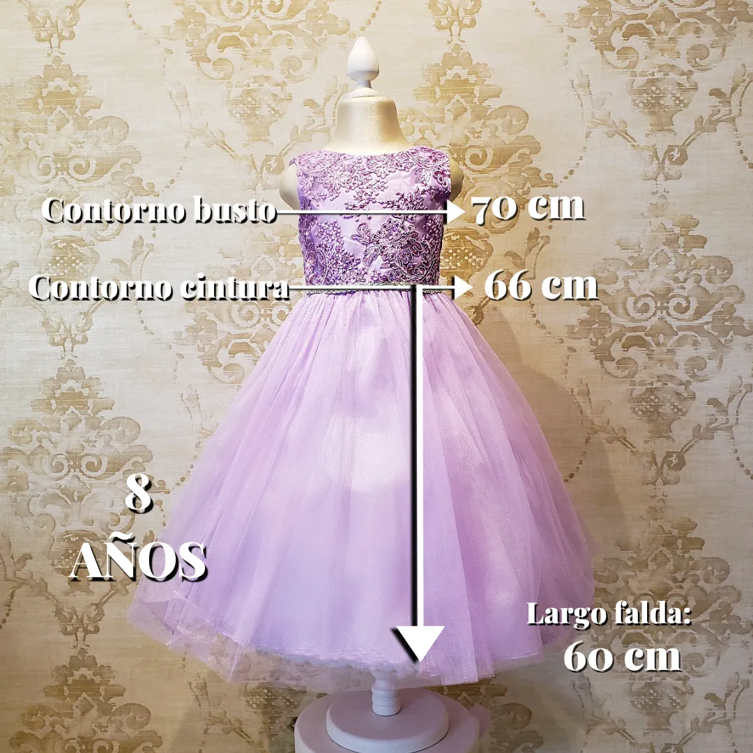 Vestido de Niña Fiesta Lila Elegante de Fiesta Talla 2 a 12 Años