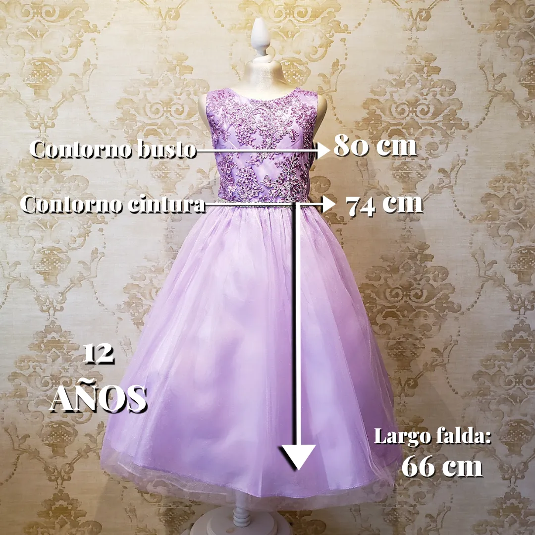 Vestido de Niña Fiesta Lila Elegante de Fiesta Talla 2 a 12 Años