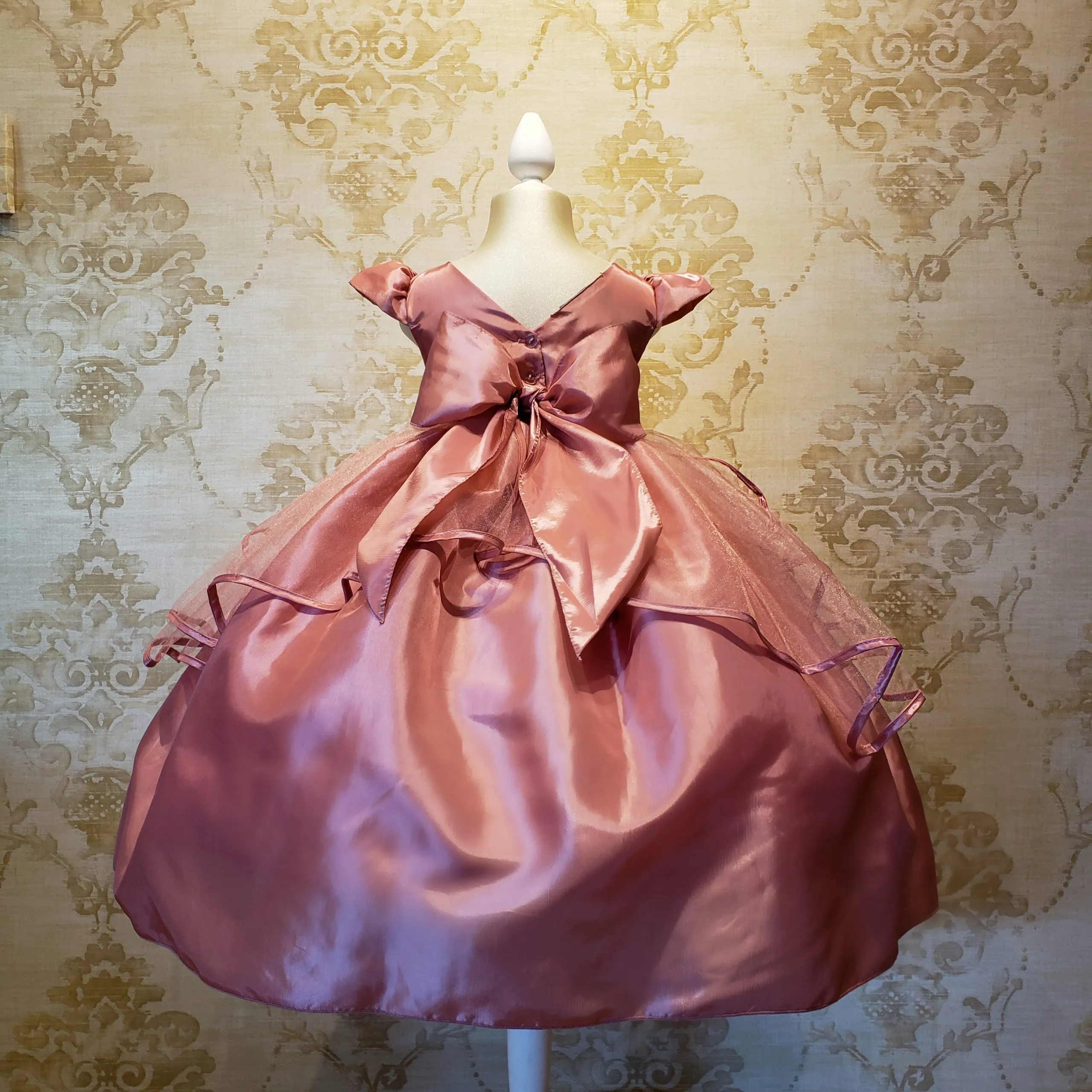 Vestido de Niña Fiesta Rosa Palo Encaje Bordado con Flor Talla 2 a 8 años