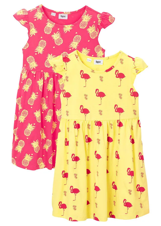 Vestido de verano para niñas (2 unidades) de algodón orgánico Lima claro/rosa hibisco