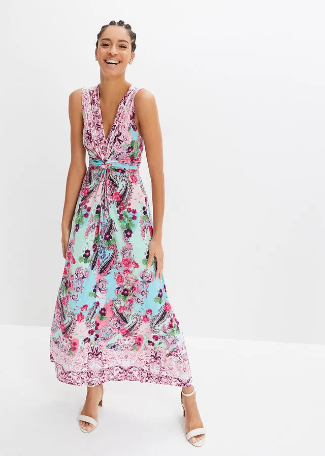 Vestido maxi con estampado Azul-rosa estampado