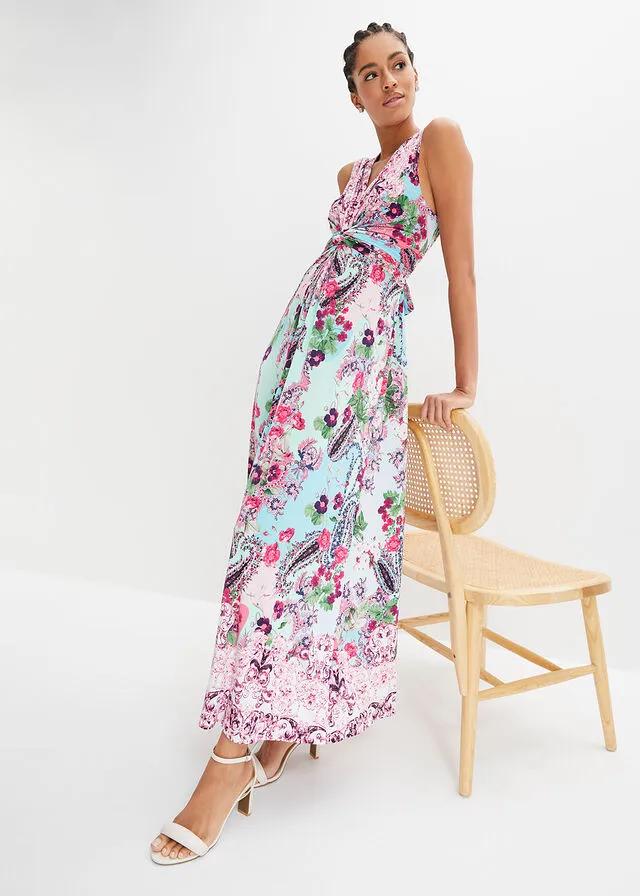 Vestido maxi con estampado Azul-rosa estampado