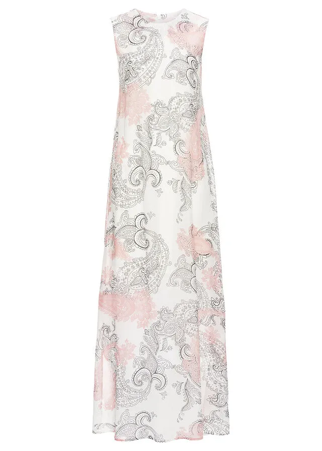 Vestido maxi de gasa para verano Blanco lana con patrón Paisley