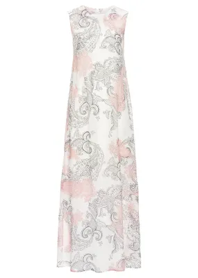 Vestido maxi de gasa para verano Blanco lana con patrón Paisley