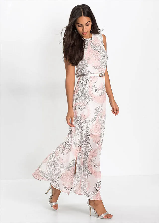 Vestido maxi de gasa para verano Blanco lana con patrón Paisley