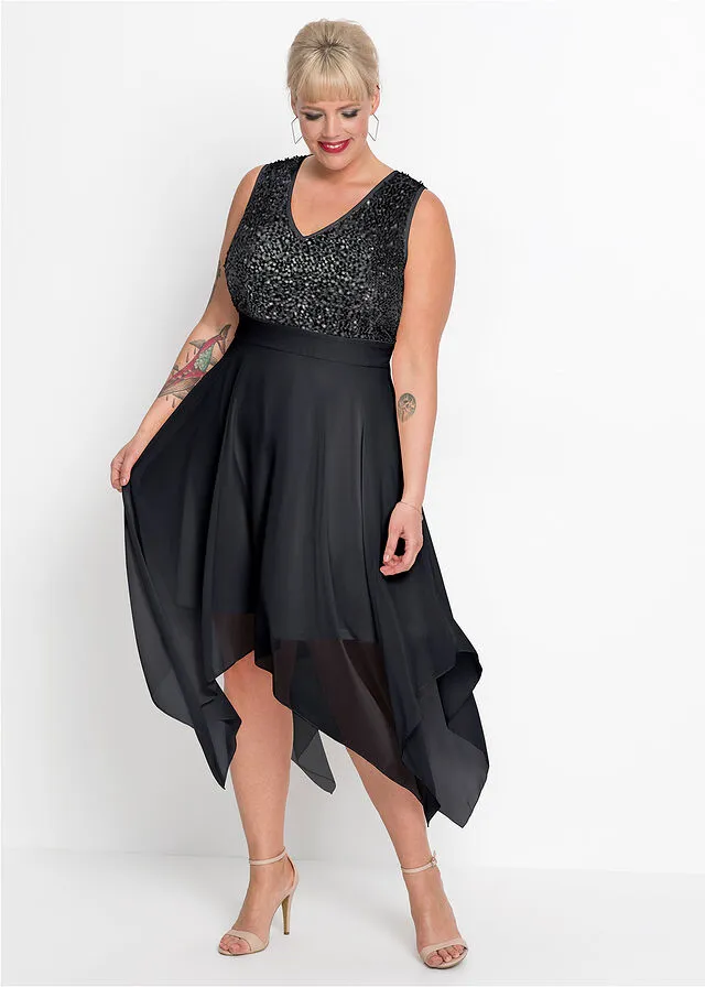 Vestido midi de noche con lentejuelas Negro