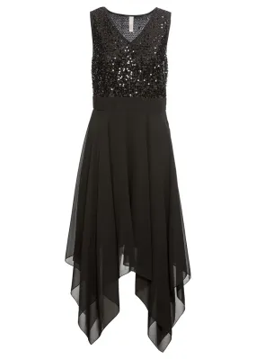 Vestido midi de noche con lentejuelas Negro