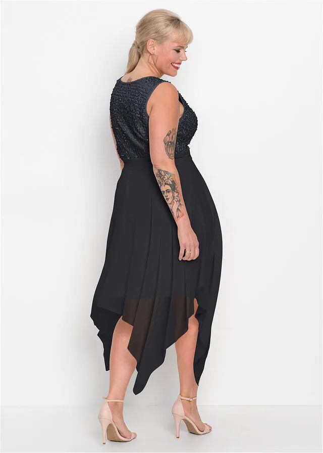 Vestido midi de noche con lentejuelas Negro