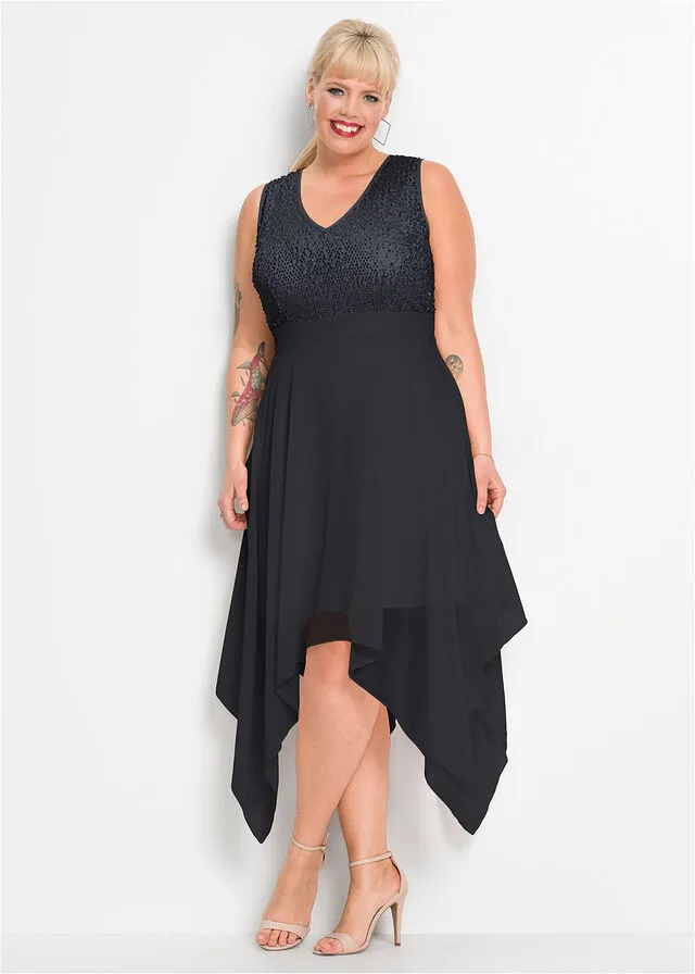 Vestido midi de noche con lentejuelas Negro