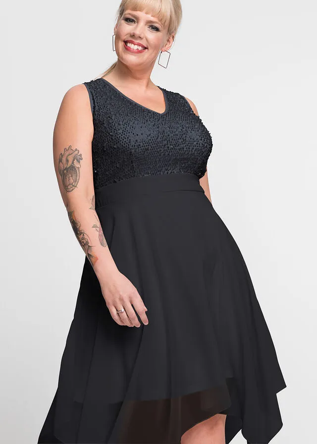 Vestido midi de noche con lentejuelas Negro