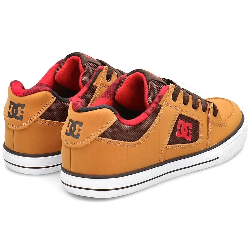 Zapatillas de piel cuero DC SHOES para niño PURE WHEAT (WE9) Ref. ADBS300258 marrón/camel cuadros rojos