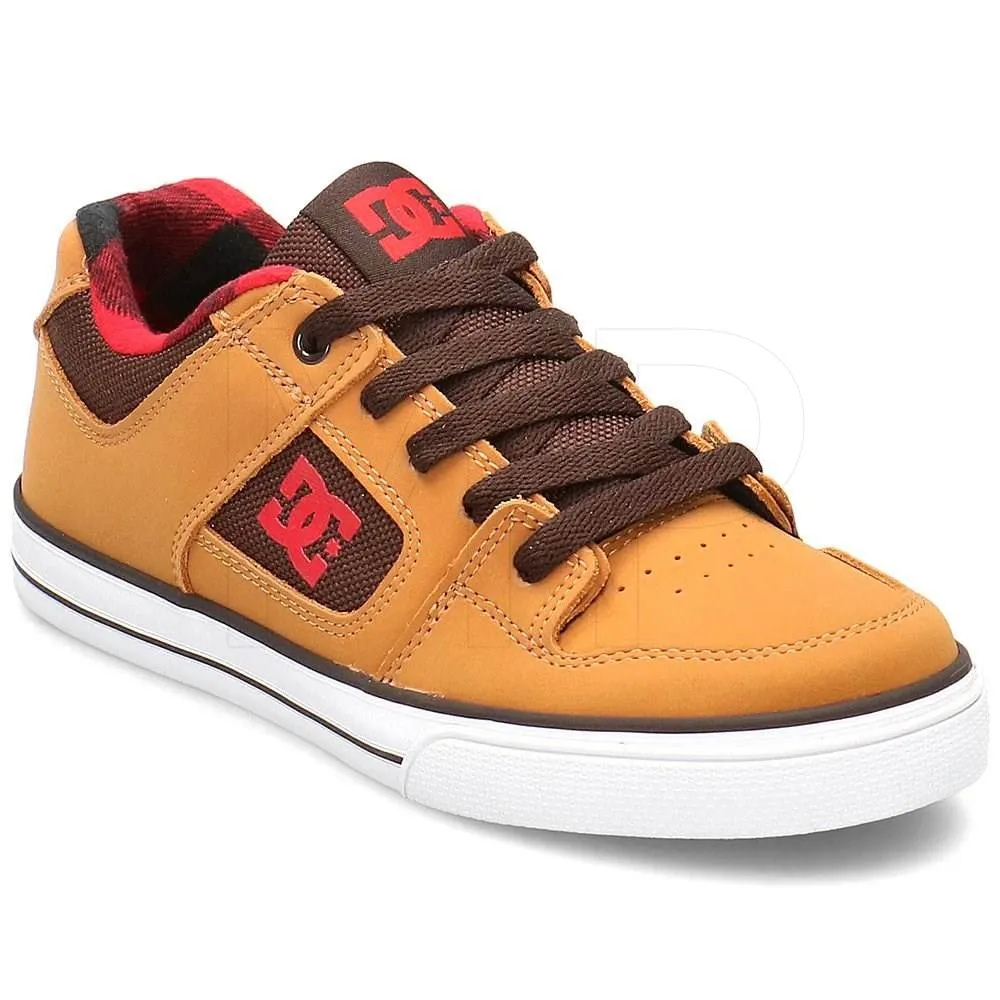 Zapatillas de piel cuero DC SHOES para niño PURE WHEAT (WE9) Ref. ADBS300258 marrón/camel cuadros rojos