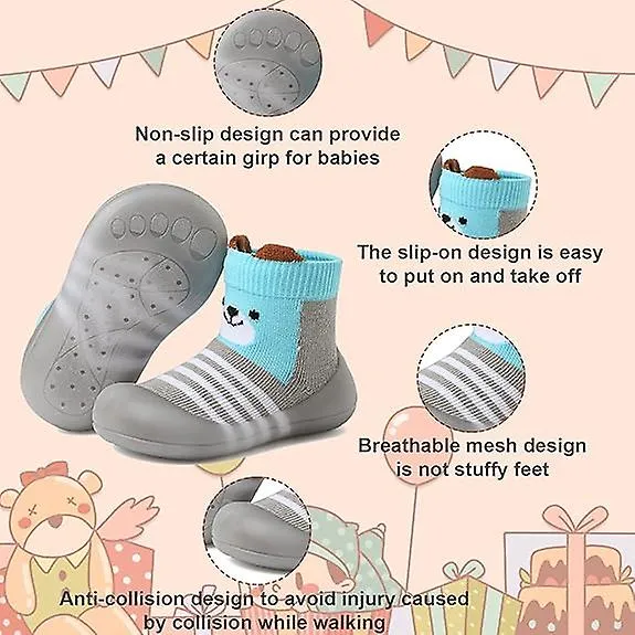 Zapatos de calcetín para bebés Dibujos animados para niños pequeños Suela de goma suave Antideslizante Zapatilla de piso interio