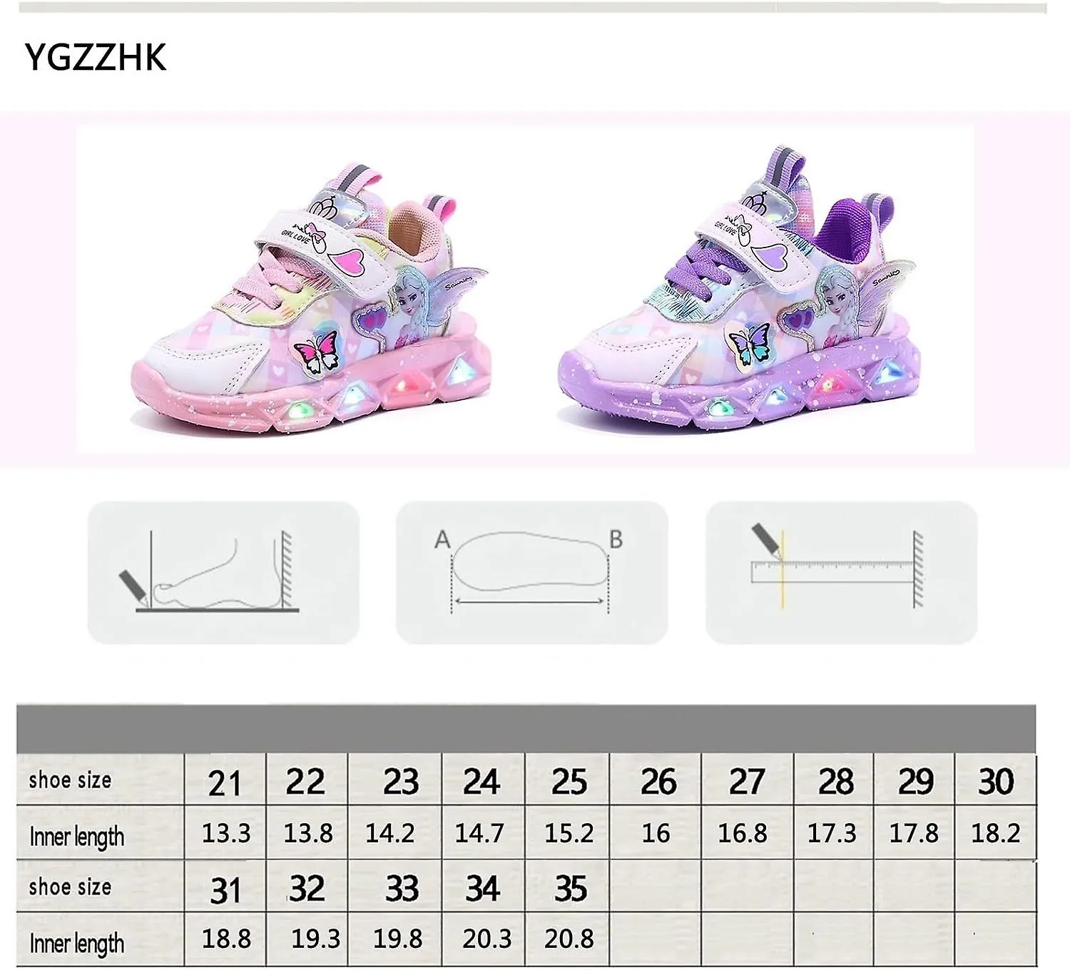 Zapatos frescos para niñas Elsa Led Light Up Shoes Flashing Zapatos para niños 27 Pink Sneaker Baby Sport Flashing Sneakers Runn