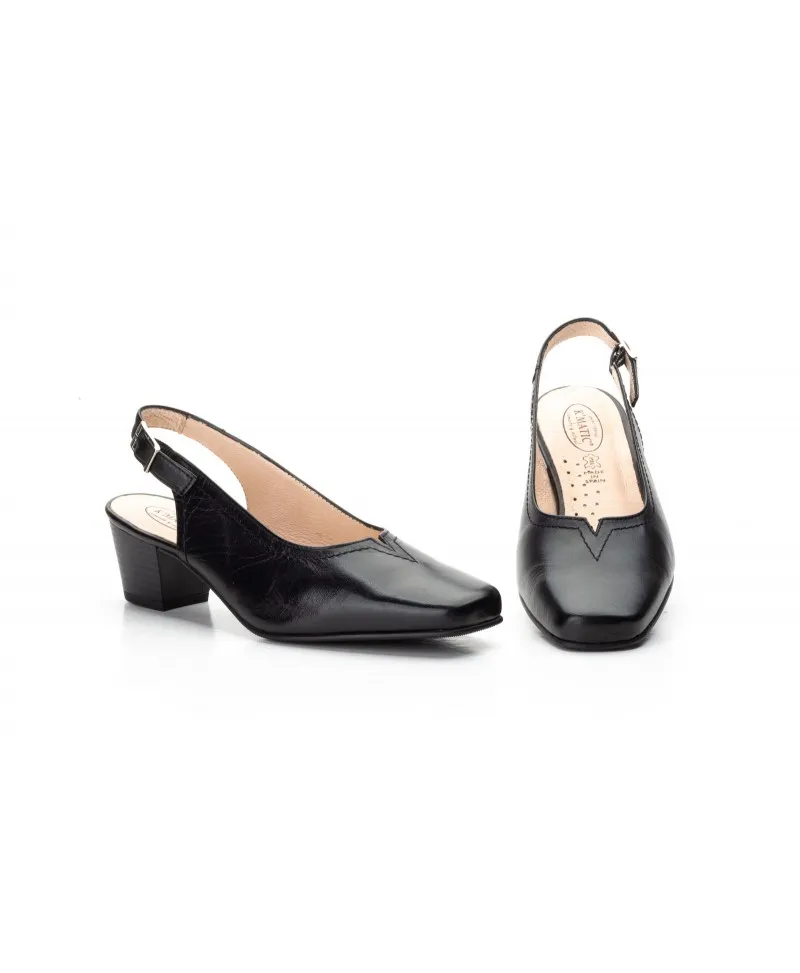 Zapatos Mujer Piel Negro Tacón Ancho Kamatic